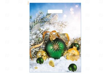 картинка Пакет с вырубной ручкой 40*31см Шарики на снегу НГ 50шт Мир упаковки