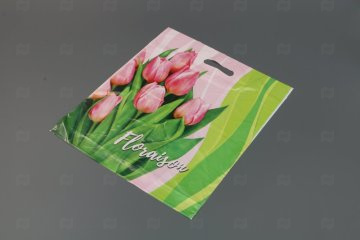 картинка Пакет с вырубной ручкой 40*47см 45мк Первые цветы 50шт Мир упаковки