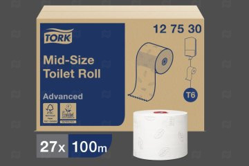 картинка Бумага туалетная mid-size 2сл белая 100м Tork/Tellus Advanced Т6 Мир упаковки