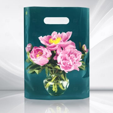 картинка Пакет с вырубной ручкой 40*31см 60мк Любимые пионы 50шт Мир упаковки
