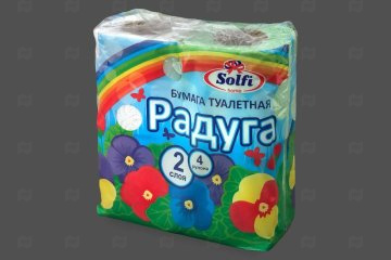 картинка Бумага туалетная 2сл цветная 4рул Solfi Радуга Мир упаковки