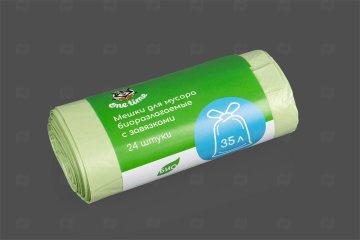 картинка Пакеты д/мусора ПНД 35л биоразлагаемые с/з One Time 500*600мм 14мк рулон 24шт зеленые в обечайке Мир упаковки