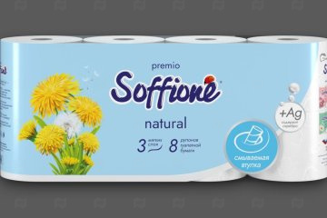картинка Бумага туалетная 3сл белая 8рул Soffione Premio растворимая втулка Мир упаковки