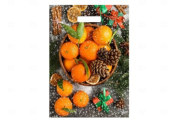 картинка Пакет с вырубной ручкой 40*31см Мандарины НГ 50шт Мир упаковки
