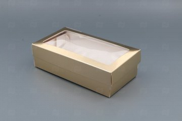 Купить Коробка с окном 210х110х55мм для макарун золото. Мир упаковки
