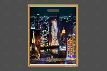 картинка Пакет с вырубной ручкой 38*47см 60мк Городские огни 25шт  Мир упаковки
