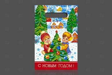 картинка Пакет с вырубной ручкой ПВД 20*30см 30мк Зимние забавы 100шт НГ Мир упаковки