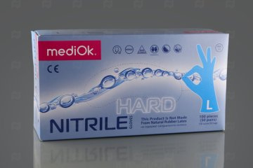 картинка Перчатки нитриловые голубые L 100шт Mediok Hard Мир упаковки