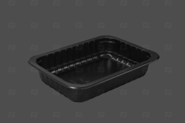 картинка Лоток под запайку ПП (187*137*37) (600мл) с ребрами ЗУМ черный (Рецепт 2) Мир упаковки