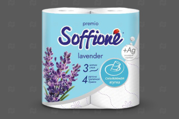 картинка Бумага туалетная 3сл белая 4рул растворимая втулка  Soffione Lavender  Мир упаковки