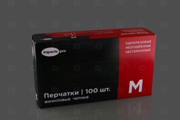 картинка Перчатки виниловые черные M 100шт Impacto Pro Мир упаковки