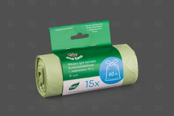 картинка Пакет под мусор 60л биоразлагаемые с завязками One Time (15шт) Мир упаковки