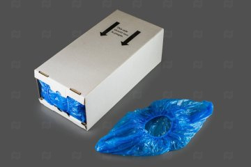 картинка Бахилы п/э голубые 100шт в картонном коробе   Мир упаковки