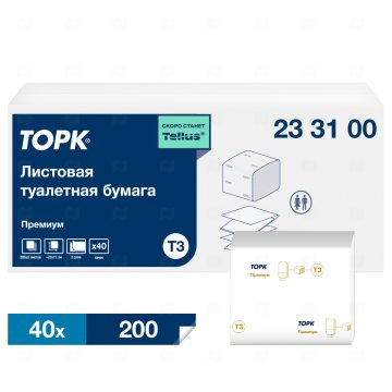 картинка Бумага туалетная листовая  белая 2сл 200шт Tellus/Торк премиум ТР3 Мир упаковки