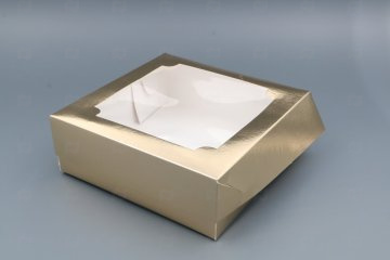 картинка Коробка бум для зефира и печенья с окном 200*200*70мм золото Мир упаковки