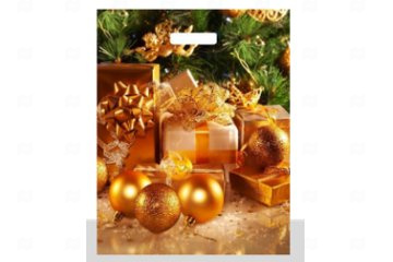 картинка Пакет с вырубной ручкой 45*38см Золотые шары НГ 50шт Мир упаковки