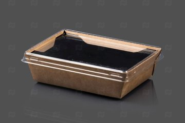 картинка Контейнер бум с крышкой 500мл 145/160*100/120*45мм крафт+черный Мир упаковки