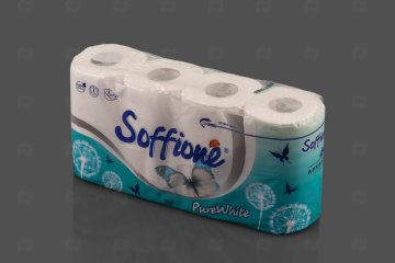 картинка Бумага туалетная 2сл белая 8рул Soffione Pure White Белая растворимая втулка Мир упаковки