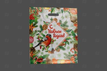 картинка Пакет с вырубной ручкой 40*47см 45мк Снегирь НГ 50шт Мир упаковки