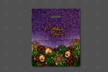 картинка Пакет с вырубной ручкой 40*47см 45мк Блестки НГ 50шт Мир упаковки