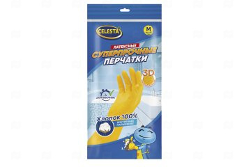 картинка Перчатки хозяйственные латексные с хлоп напылением M CELESTA Мир упаковки