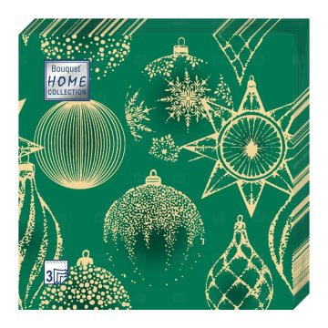 картинка Салфетки бумажные НГ 33*33см 3сл Золотые украшения на зеленом 20шт Bouquet Home Collection Мир упаковки