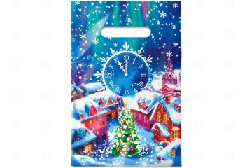 картинка Пакет с вырубной ручкой 20*30см 30мк Волшебная ночь НГ 100шт Мир упаковки