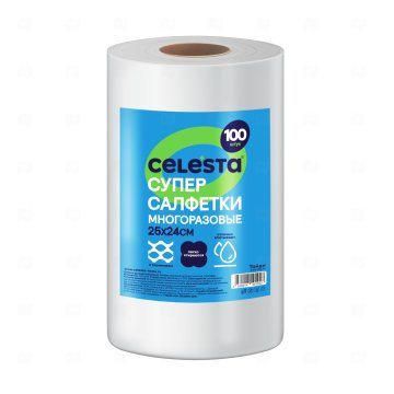 картинка Супер-салфетки многоразовые в рулоне 25*24см 100шт CELESTA Мир упаковки