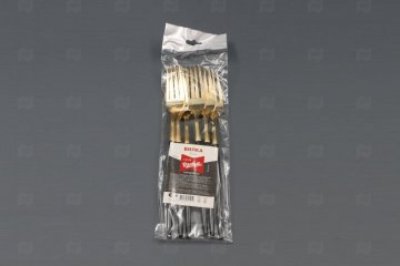картинка Вилка Sinior Banketto с черной ручкой, золото, пластик, 22 см, 6шт.  Мир упаковки
