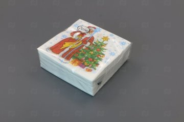 картинка Салфетки бумажные НГ 24*24см 1сл Дед Мороз и ель Design 40шт Desna Мир упаковки