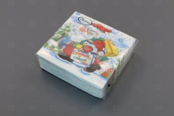 картинка Салфетки бумажные НГ 24*24см 1сл Дед Мороз с подарками Design 40шт Desna Мир упаковки