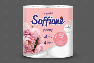 картинка Бумага туалетная 4сл белая 4рул растворимая втулка Пион Soffione imperial Мир упаковки
