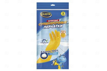 картинка Перчатки хозяйственные латексные с хлоп напылением S CELESTA Мир упаковки