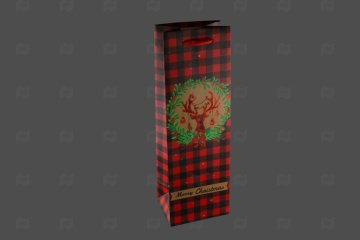 картинка Пакет ламинированный под бутылку 35*12*9см Красная клетка НГ SCW761-ABCD Мир упаковки