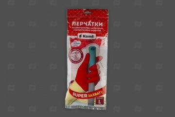 Купить Перчатки латексные хозяйственные Биколор Komfi р-р L (1пара/уп) белый+красный. Мир упаковки