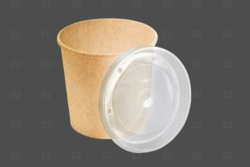 картинка Контейнер бумажный с PP крышкой 450мл 96*78*93мм крафт 25шт Мир упаковки