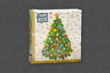Купить Салфетки бумажные НГ 24*24см 3сл Новогодня ель на белом 25шт Bouquet De Luxe. Мир упаковки
