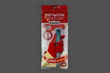 картинка Перчатки хоз латексные сверхпрочные белый-красный М 2шт Komfi  Мир упаковки