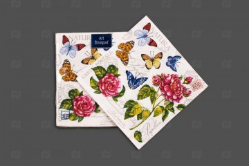 картинка Салфетки Art Bouquet 3-сл 330х330 (20 шт) Бабочки и розы арт. 37348 Мир упаковки